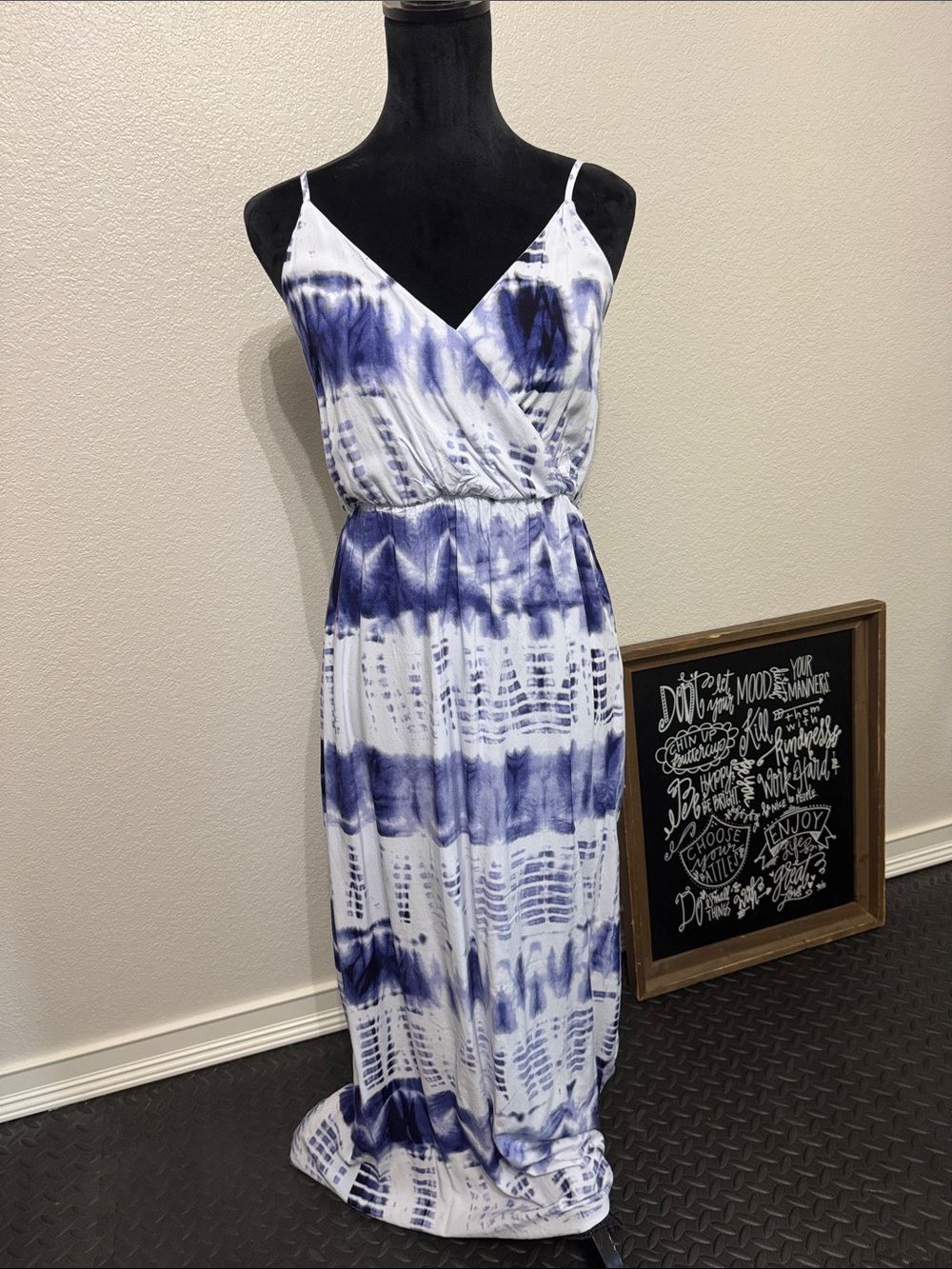 Blue Tie-Dye Spaghetti Strap Maxi Dress